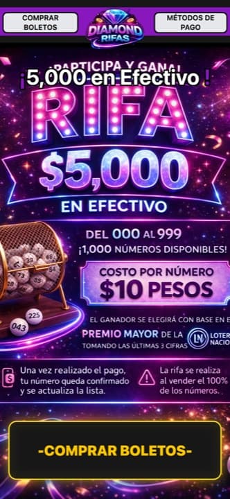 Página de rifa de diamond hecha con Rifas MX