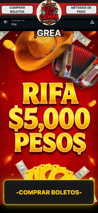 Página de rifa de elcompanorteno hecha con Rifas MX