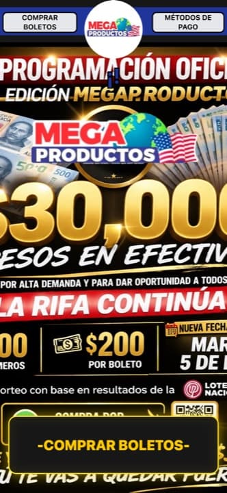 Página de rifa de megaproductospatzcuaro hecha con Rifas MX