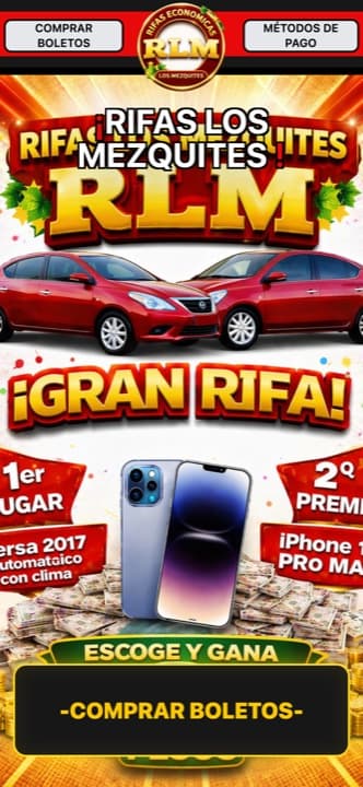 Página de rifa de rfslosmezquites hecha con Rifas MX