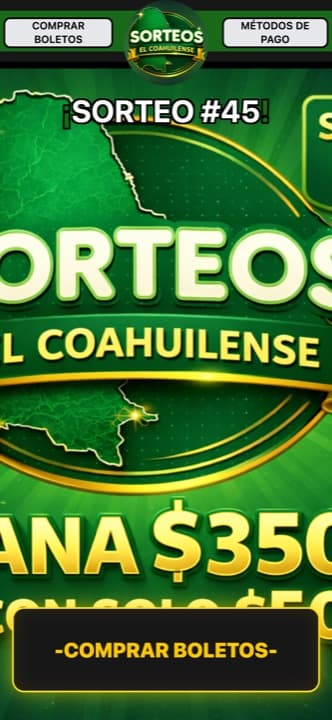 Página de rifa de sorteoselcoahuilense hecha con Rifas MX